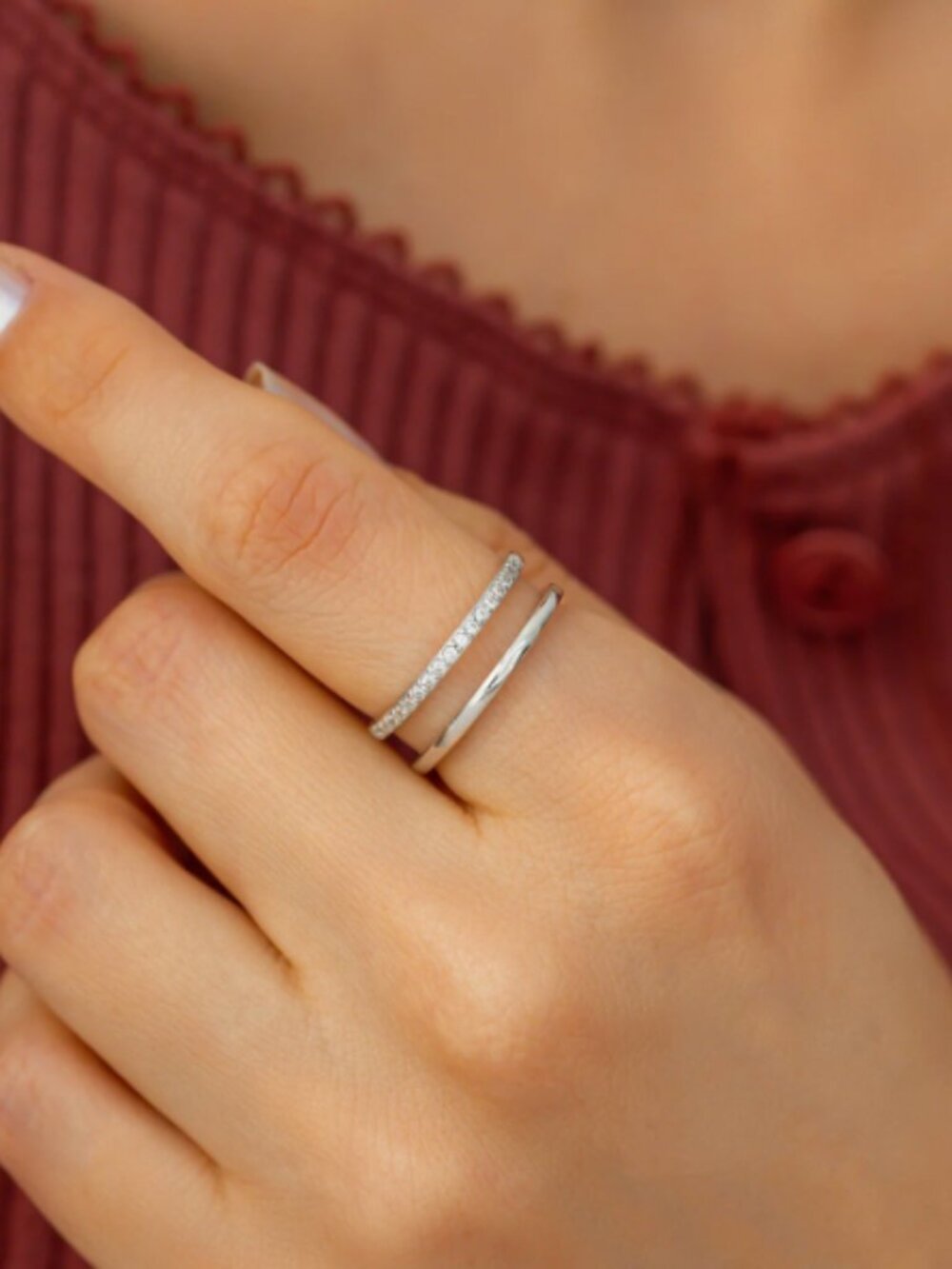 Mint & Lilly Double Band Pave Ring - Picture 4 of 9
